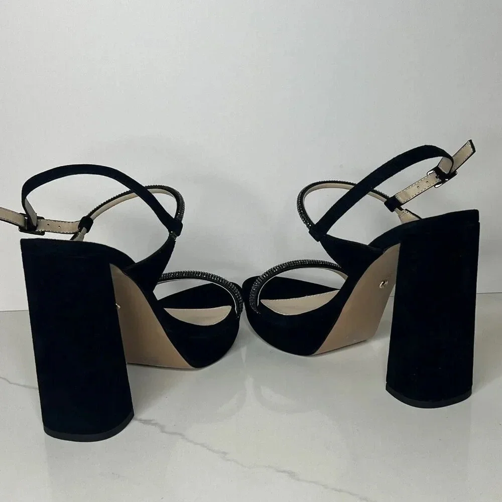 Pelle Moda Olina Slingback Platform Block Heels Sandals Black Sz 9.5